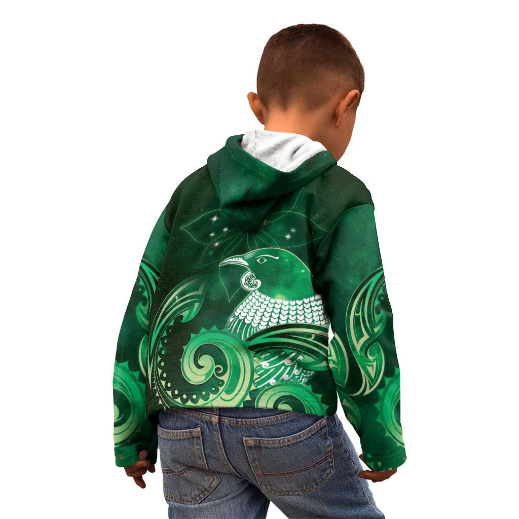 New Zealand Matariki Kid Hoodie Maori Tui Bird Green Galaxy DT05 - Polynesian Pride
