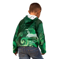 New Zealand Matariki Kid Hoodie Maori Tui Bird Green Galaxy DT05 - Polynesian Pride
