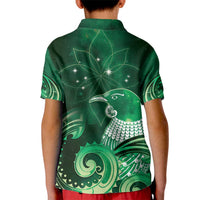 New Zealand Matariki Kid Polo Shirt Maori Tui Bird Green Galaxy DT05 - Polynesian Pride