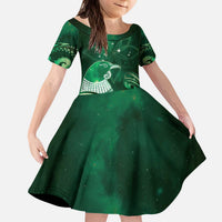 New Zealand Matariki Kid Short Sleeve Dress Maori Tui Bird Green Galaxy DT05 KID Green - Polynesian Pride