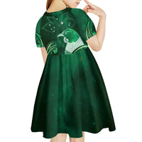 New Zealand Matariki Kid Short Sleeve Dress Maori Tui Bird Green Galaxy DT05 - Polynesian Pride