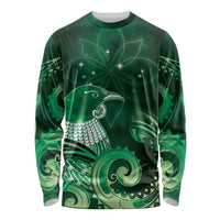 New Zealand Matariki Long Sleeve Shirt Maori Tui Bird Green Galaxy DT05 Unisex Green - Polynesian Pride