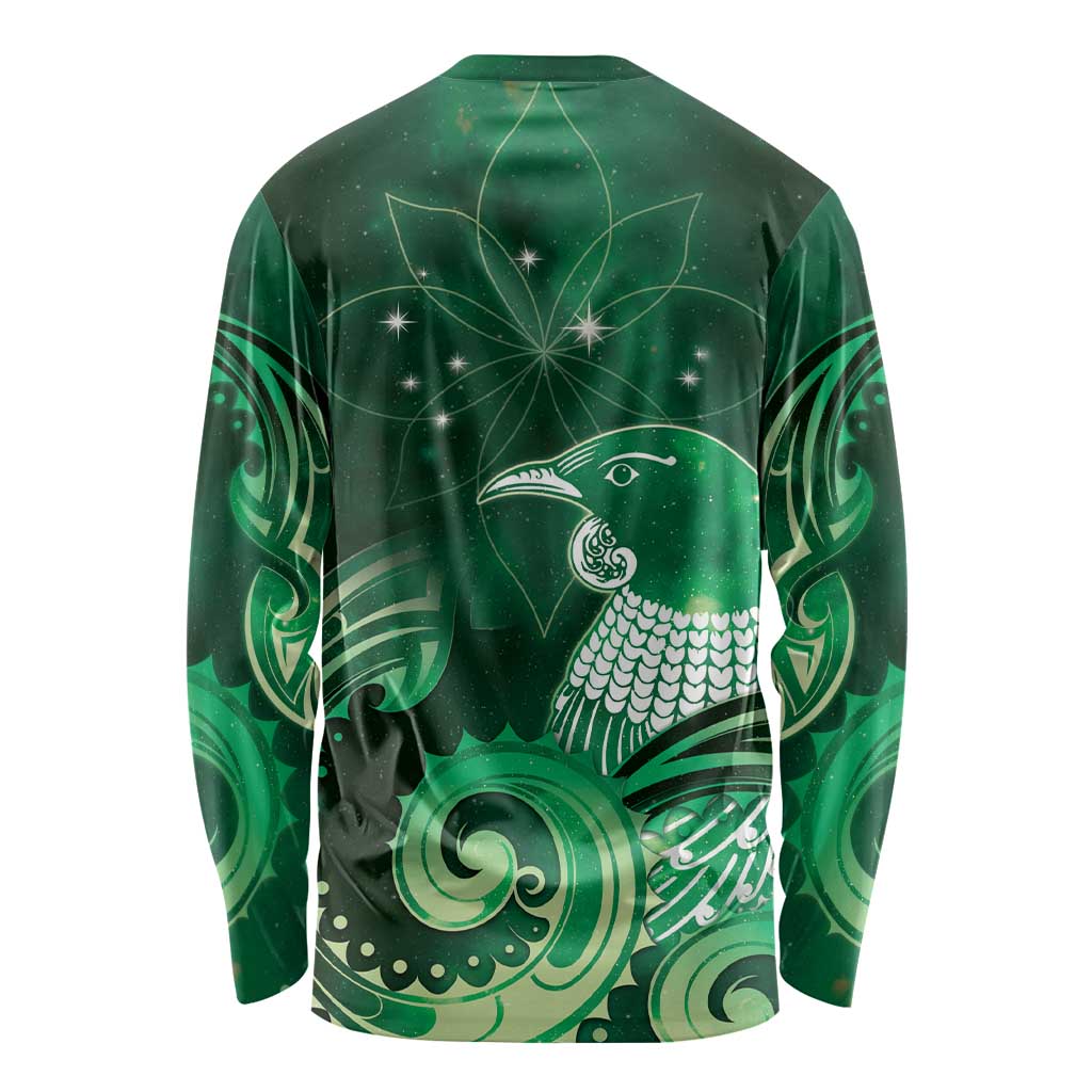 New Zealand Matariki Long Sleeve Shirt Maori Tui Bird Green Galaxy DT05 - Polynesian Pride