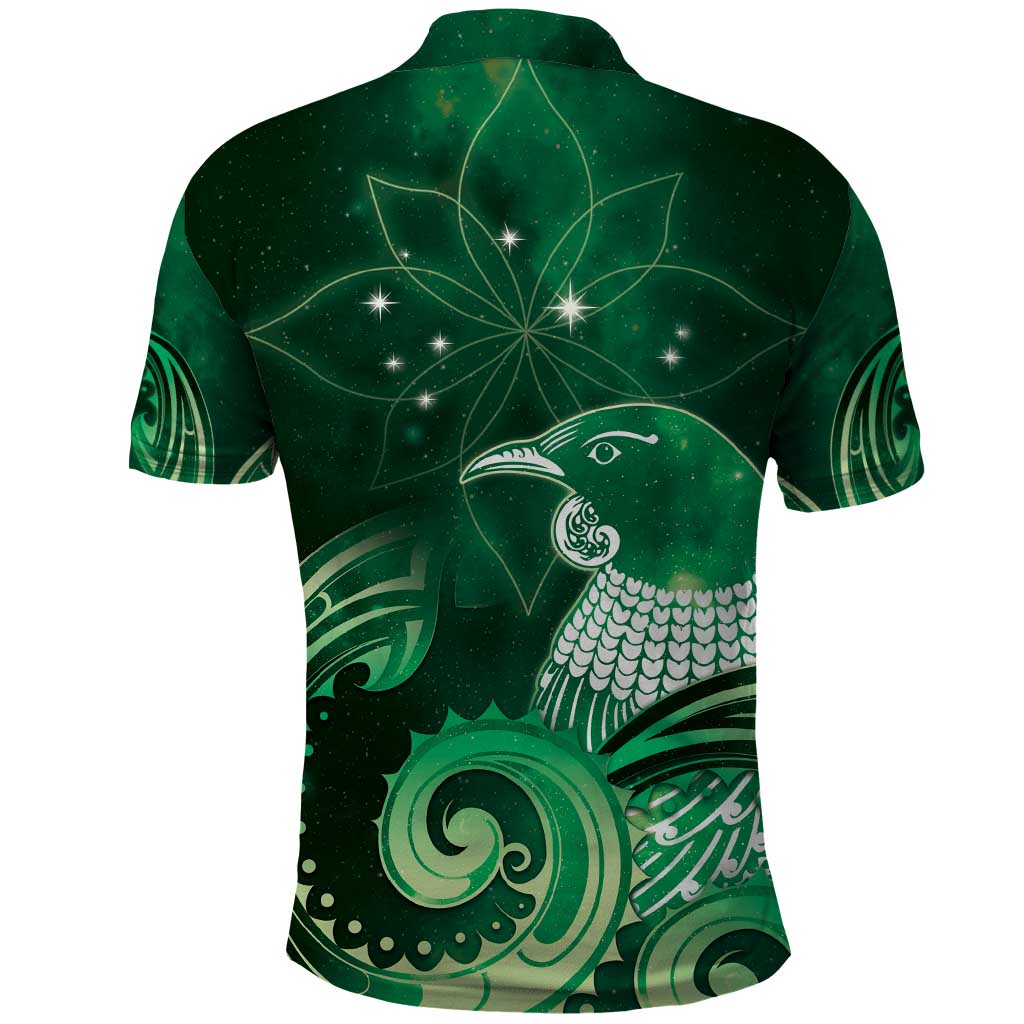 New Zealand Matariki Polo Shirt Maori Tui Bird Green Galaxy DT05 - Polynesian Pride