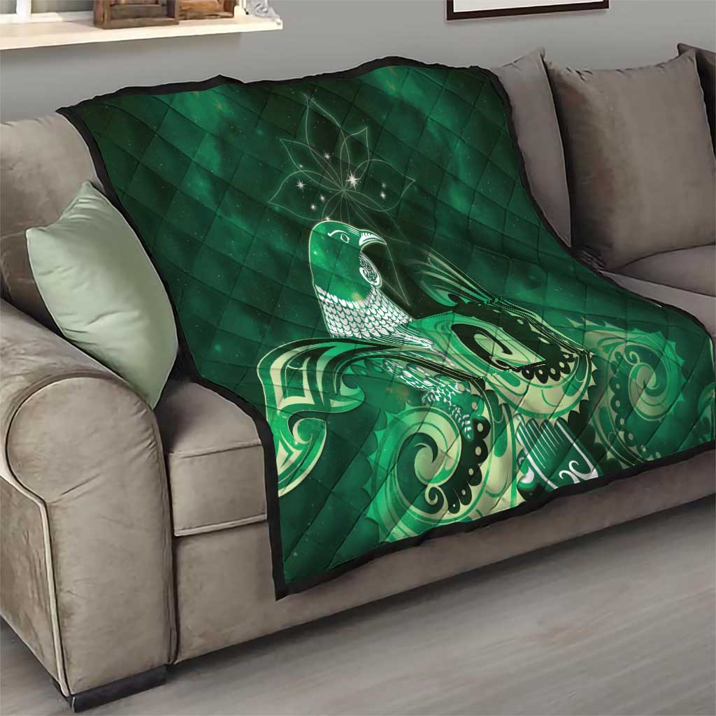 New Zealand Matariki Quilt Maori Tui Bird Green Galaxy
