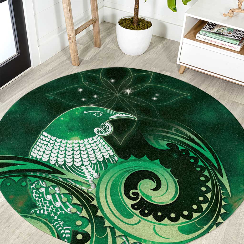New Zealand Matariki Round Carpet Maori Tui Bird Green Galaxy
