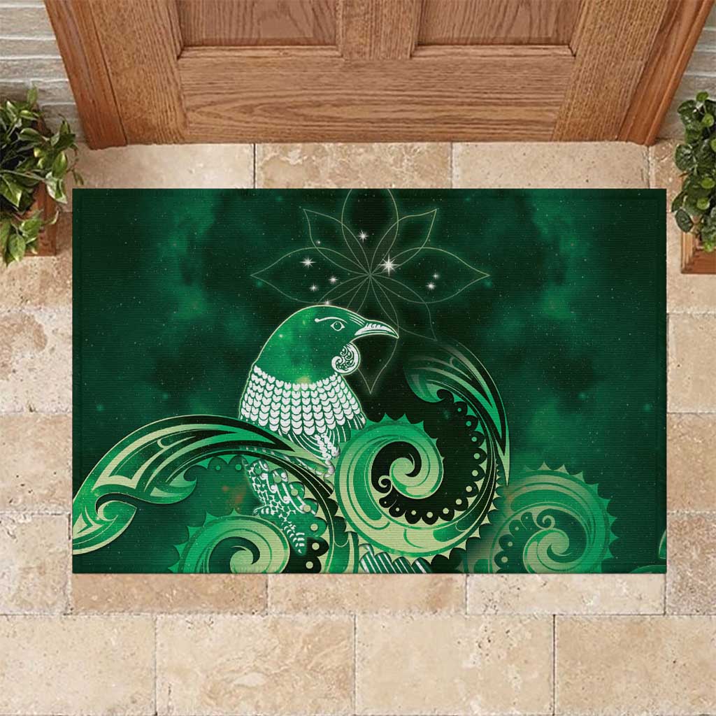 New Zealand Matariki Rubber Doormat Maori Tui Bird Green Galaxy