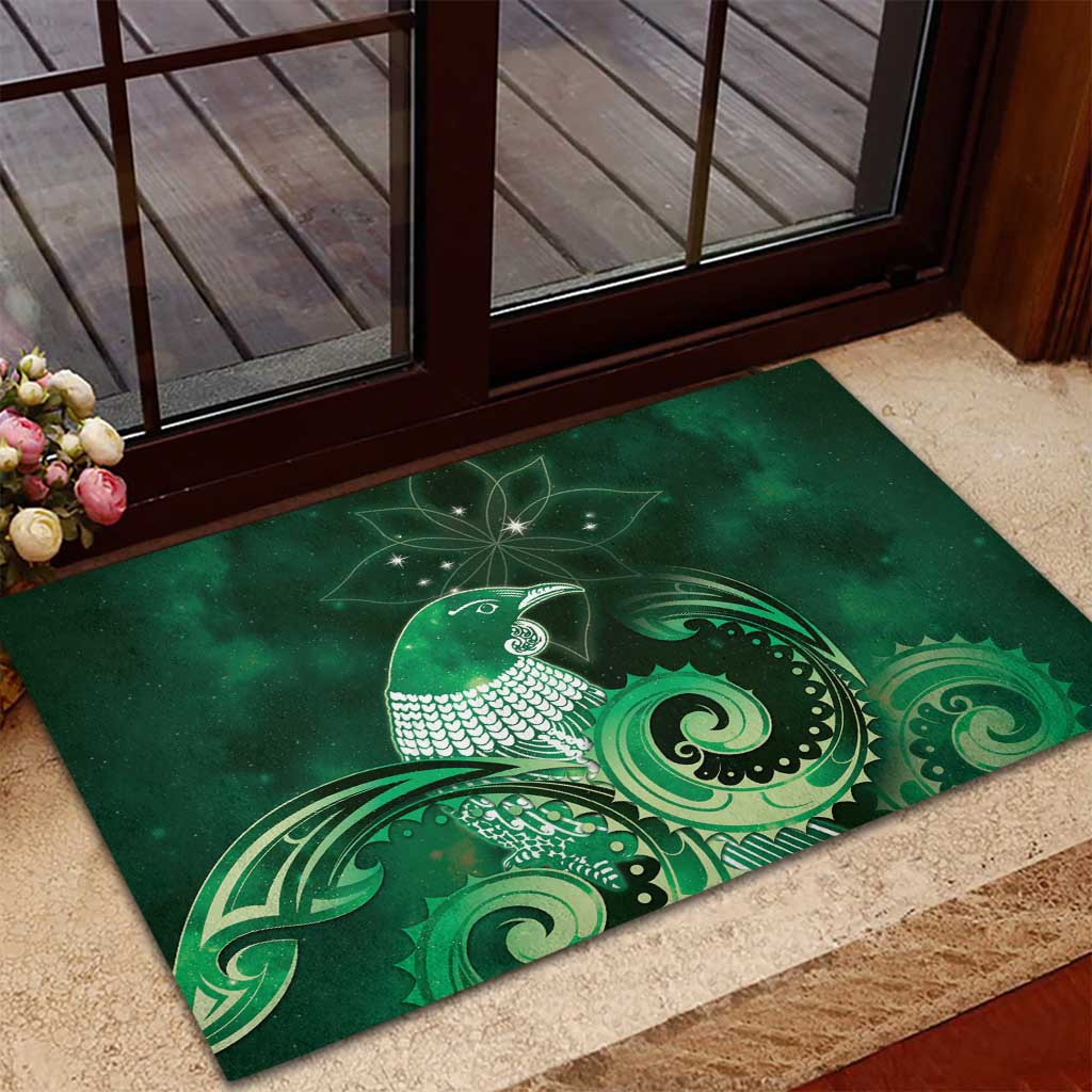 New Zealand Matariki Rubber Doormat Maori Tui Bird Green Galaxy