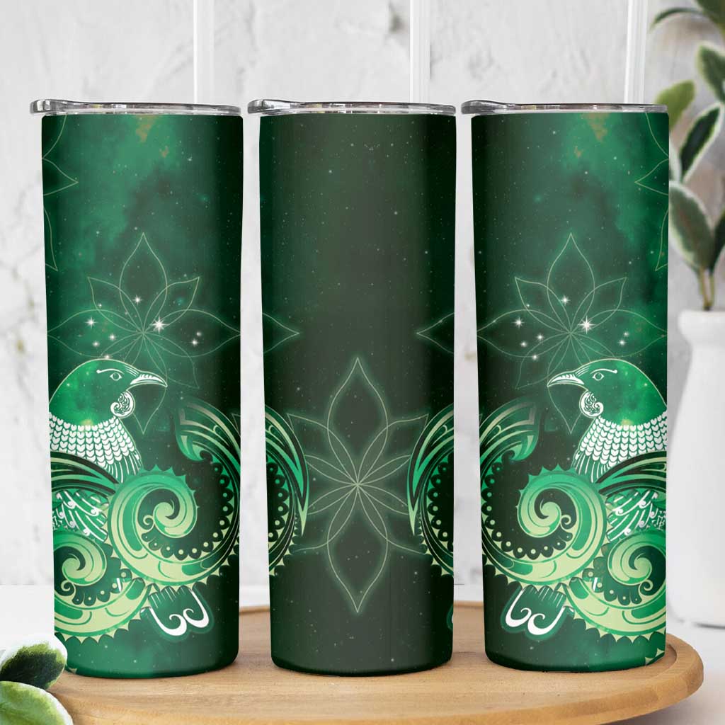 New Zealand Matariki Skinny Tumbler Maori Tui Bird Green Galaxy