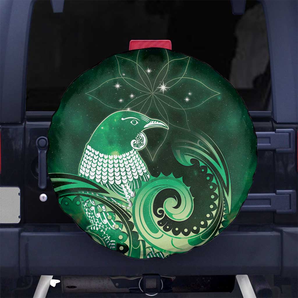New Zealand Matariki Spare Tire Cover Maori Tui Bird Green Galaxy
