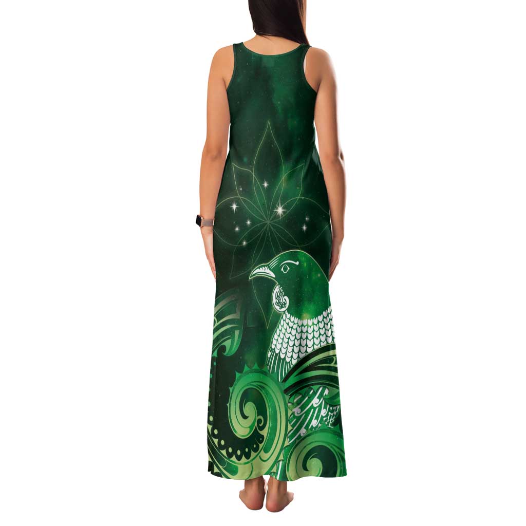 New Zealand Matariki Tank Maxi Dress Maori Tui Bird Green Galaxy DT05 - Polynesian Pride