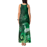 New Zealand Matariki Tank Maxi Dress Maori Tui Bird Green Galaxy DT05 - Polynesian Pride
