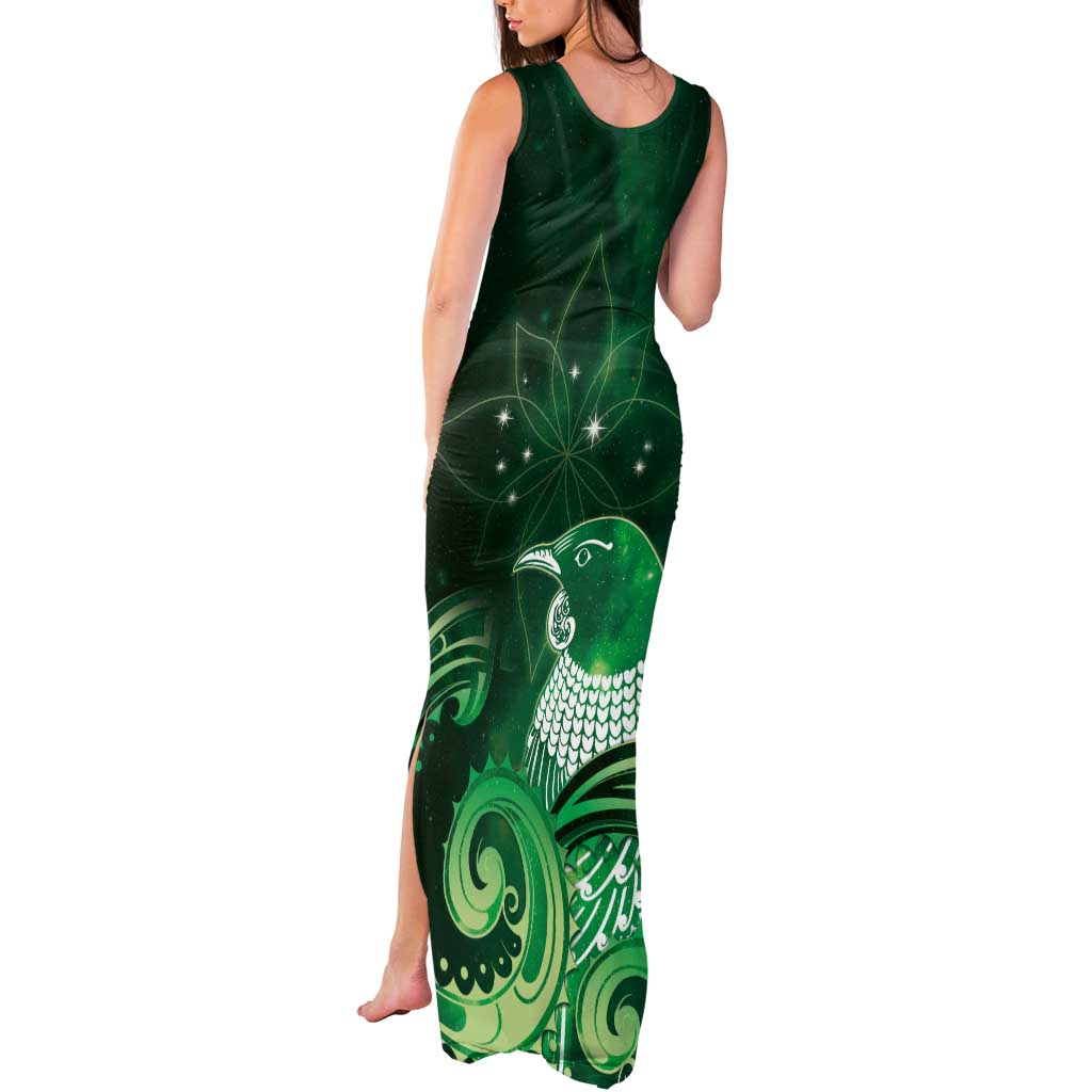 New Zealand Matariki Tank Maxi Dress Maori Tui Bird Green Galaxy DT05 - Polynesian Pride