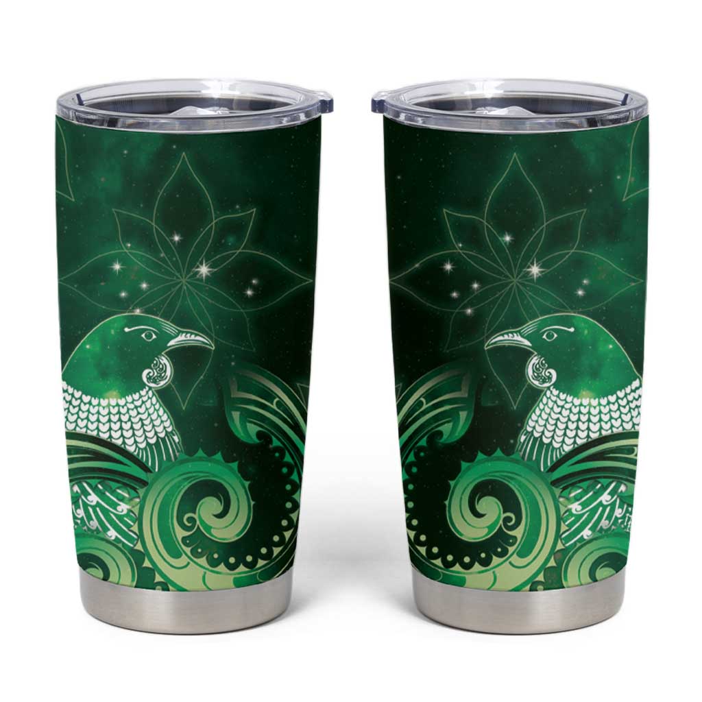 New Zealand Matariki Tumbler Cup Maori Tui Bird Green Galaxy