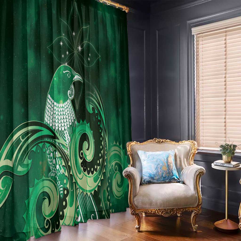 New Zealand Matariki Window Curtain Maori Tui Bird Green Galaxy