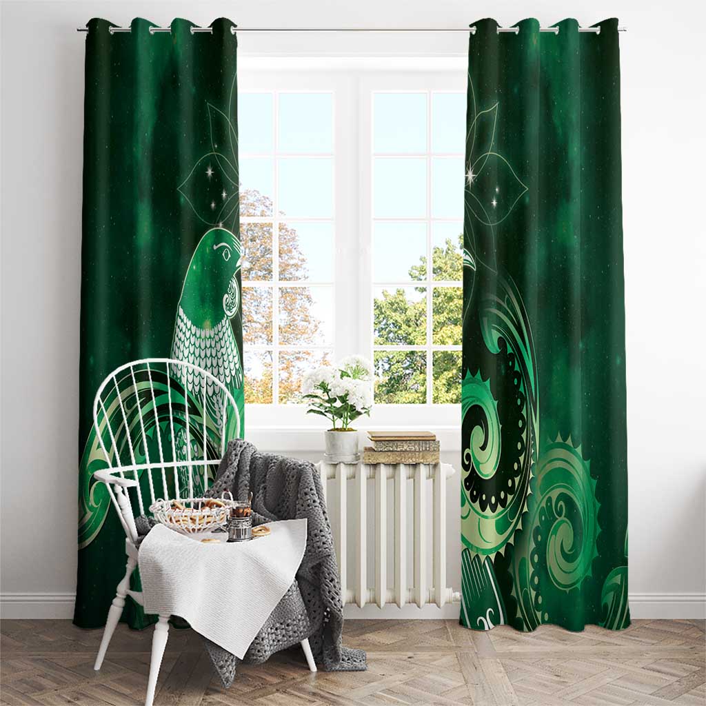 New Zealand Matariki Window Curtain Maori Tui Bird Green Galaxy