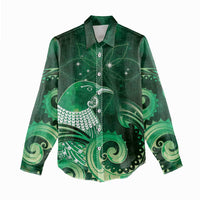 New Zealand Matariki Women Casual Shirt Maori Tui Bird Green Galaxy
