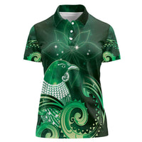 New Zealand Matariki Women Polo Shirt Maori Tui Bird Green Galaxy DT05 Female Green - Polynesian Pride