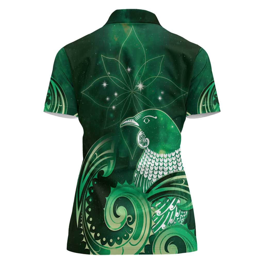 New Zealand Matariki Women Polo Shirt Maori Tui Bird Green Galaxy DT05 - Polynesian Pride