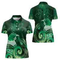 New Zealand Matariki Women Polo Shirt Maori Tui Bird Green Galaxy DT05 - Polynesian Pride
