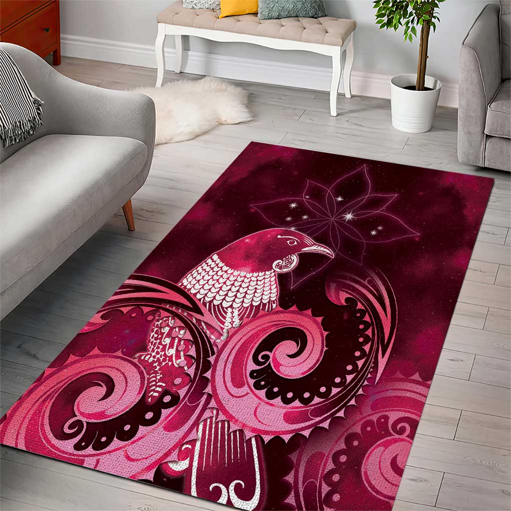 New Zealand Matariki Area Rug Maori Tui Bird Magenta Galaxy