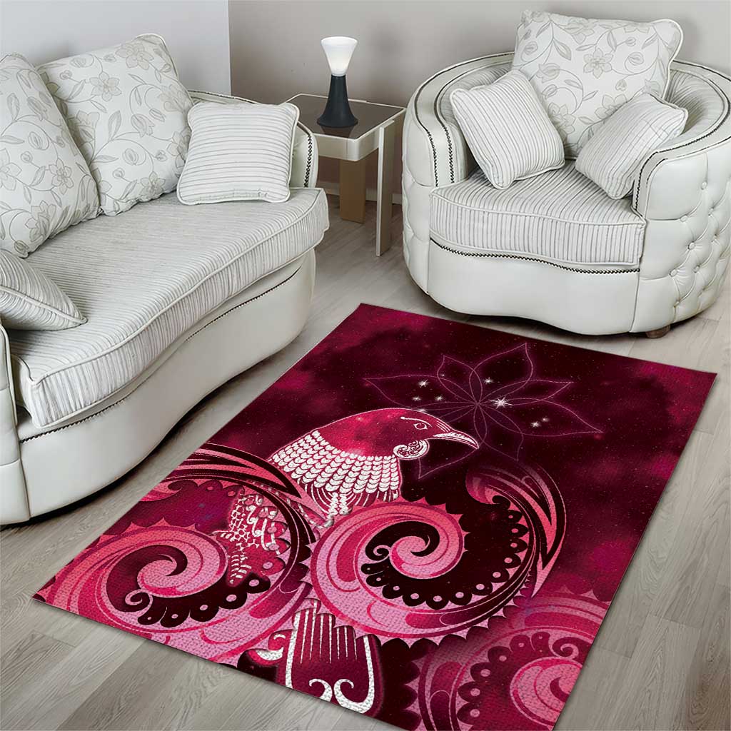 New Zealand Matariki Area Rug Maori Tui Bird Magenta Galaxy