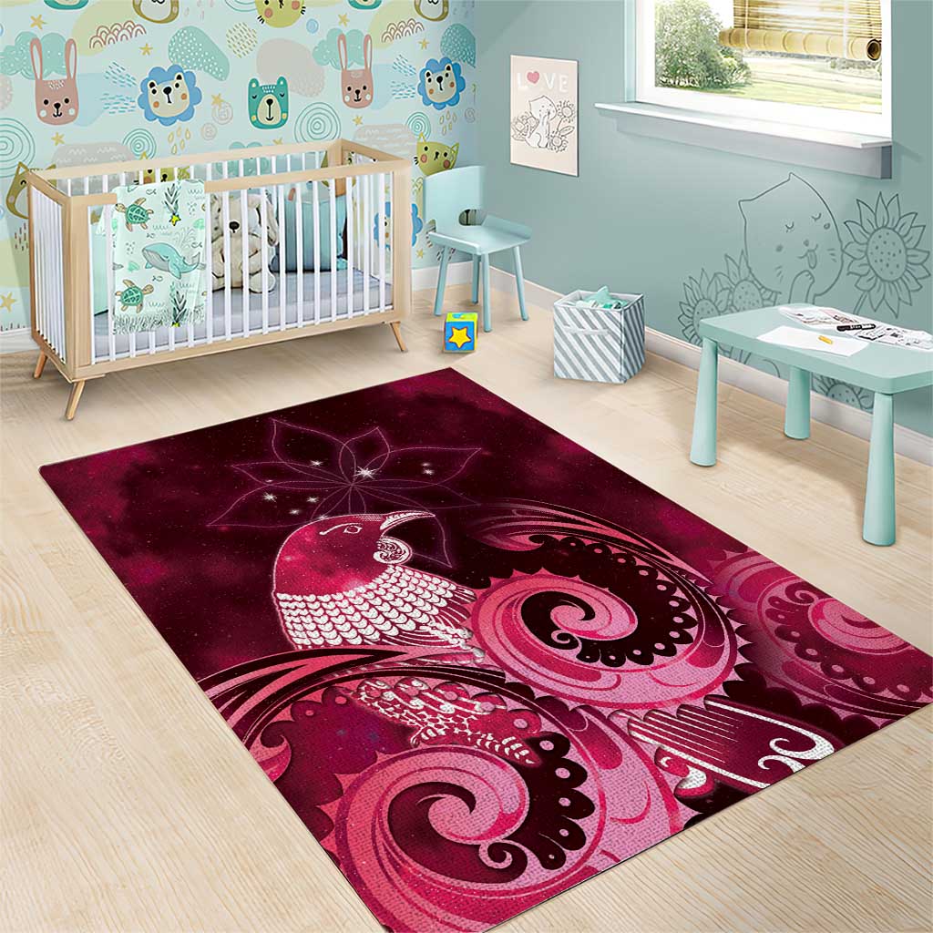 New Zealand Matariki Area Rug Maori Tui Bird Magenta Galaxy