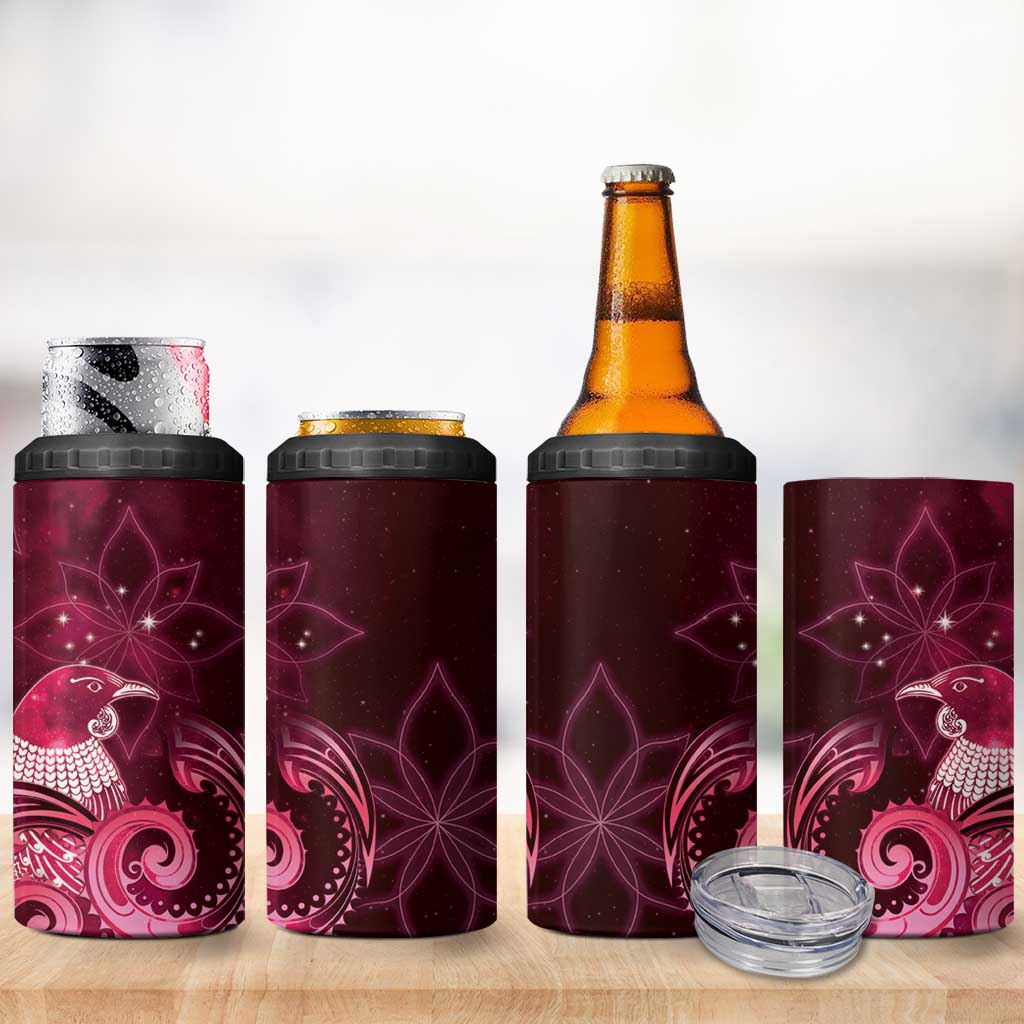 New Zealand Matariki 4 in 1 Can Cooler Tumbler Maori Tui Bird Magenta Galaxy