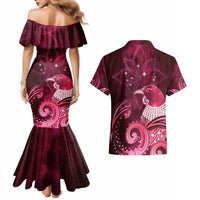 New Zealand Matariki Couples Matching Mermaid Dress and Hawaiian Shirt Maori Tui Bird Magenta Galaxy DT05 - Polynesian Pride
