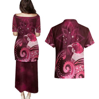 New Zealand Matariki Couples Matching Puletasi and Hawaiian Shirt Maori Tui Bird Magenta Galaxy DT05 - Polynesian Pride