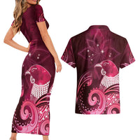 New Zealand Matariki Couples Matching Short Sleeve Bodycon Dress and Hawaiian Shirt Maori Tui Bird Magenta Galaxy DT05 - Polynesian Pride