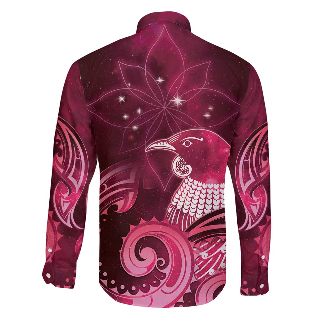 New Zealand Matariki Family Matching Long Sleeve Bodycon Dress and Hawaiian Shirt Maori Tui Bird Magenta Galaxy DT05 - Polynesian Pride