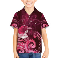 New Zealand Matariki Family Matching Long Sleeve Bodycon Dress and Hawaiian Shirt Maori Tui Bird Magenta Galaxy DT05 Son's Shirt Magenta - Polynesian Pride