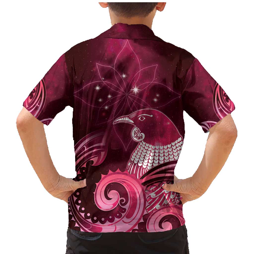 New Zealand Matariki Family Matching Mermaid Dress and Hawaiian Shirt Maori Tui Bird Magenta Galaxy DT05 - Polynesian Pride