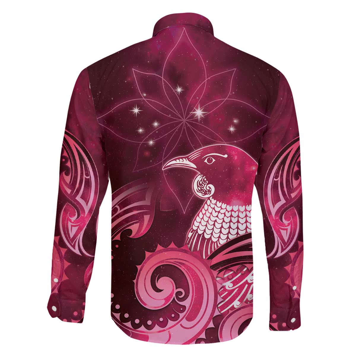New Zealand Matariki Family Matching Off The Shoulder Long Sleeve Dress and Hawaiian Shirt Maori Tui Bird Magenta Galaxy DT05 - Polynesian Pride