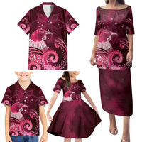 New Zealand Matariki Family Matching Puletasi and Hawaiian Shirt Maori Tui Bird Magenta Galaxy DT05 - Polynesian Pride