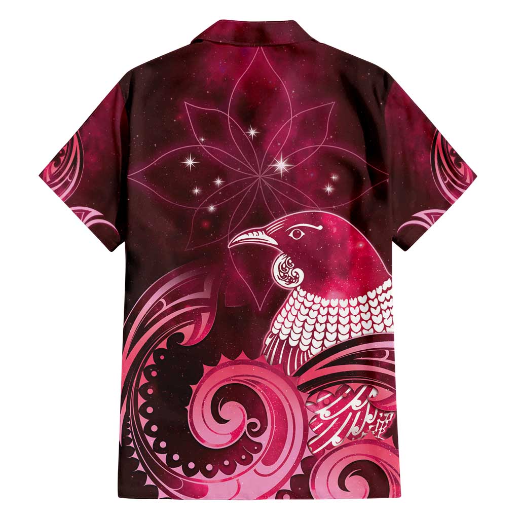 New Zealand Matariki Family Matching Puletasi and Hawaiian Shirt Maori Tui Bird Magenta Galaxy DT05 - Polynesian Pride