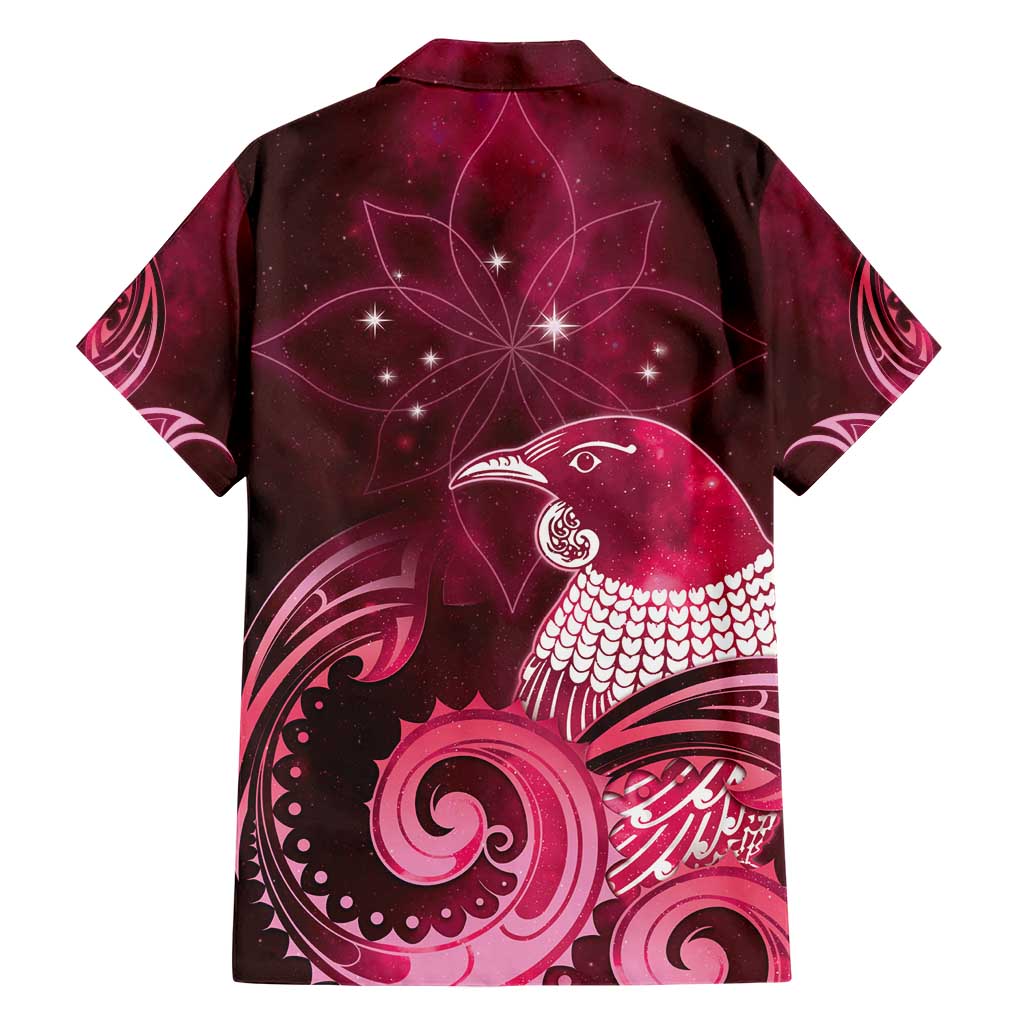 New Zealand Matariki Family Matching Short Sleeve Bodycon Dress and Hawaiian Shirt Maori Tui Bird Magenta Galaxy DT05 - Polynesian Pride