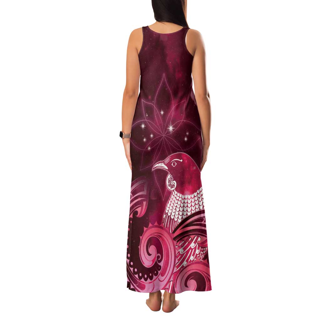 New Zealand Matariki Family Matching Tank Maxi Dress and Hawaiian Shirt Maori Tui Bird Magenta Galaxy DT05 - Polynesian Pride