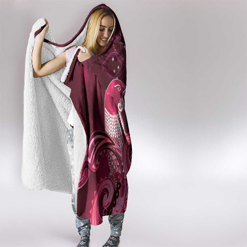 New Zealand Matariki Hooded Blanket Maori Tui Bird Magenta Galaxy
