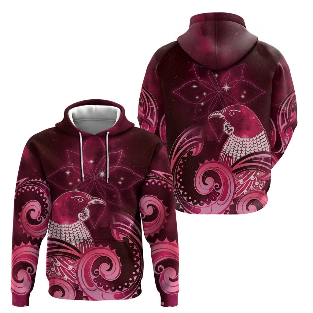 New Zealand Matariki Hoodie Maori Tui Bird Magenta Galaxy DT05 - Polynesian Pride