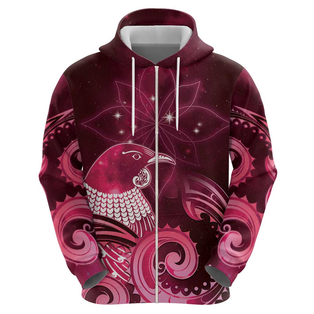 New Zealand Matariki Hoodie Maori Tui Bird Magenta Galaxy DT05 - Polynesian Pride