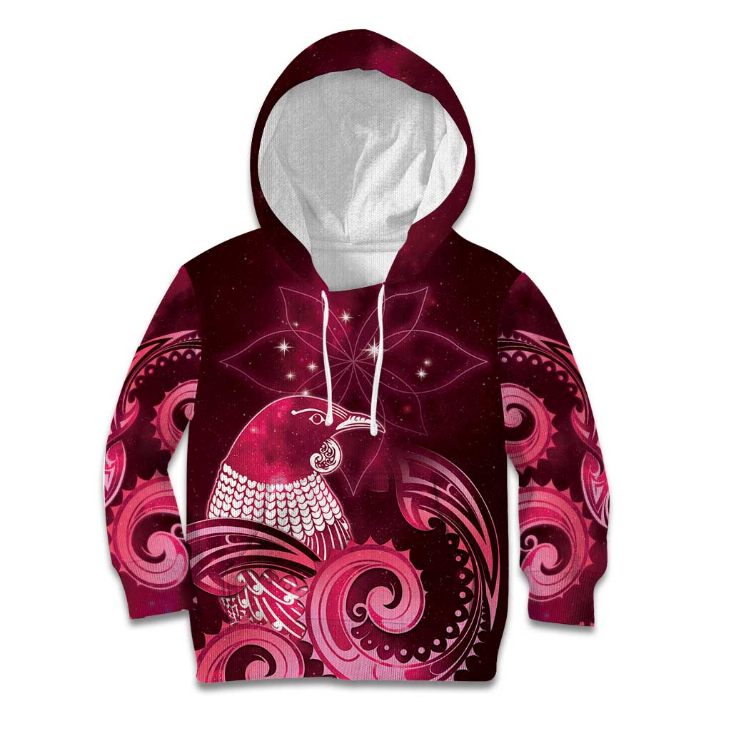 New Zealand Matariki Kid Hoodie Maori Tui Bird Magenta Galaxy DT05 Hoodie Magenta - Polynesian Pride
