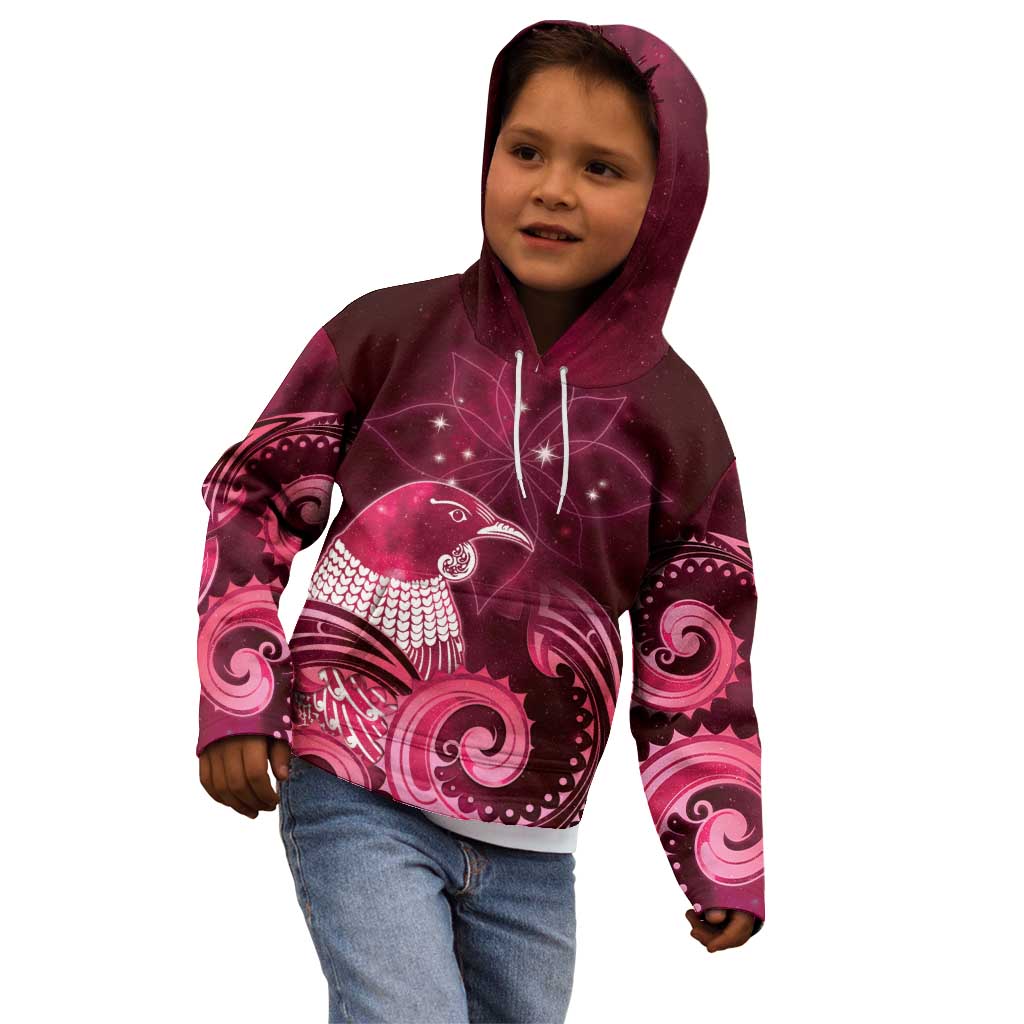 New Zealand Matariki Kid Hoodie Maori Tui Bird Magenta Galaxy DT05 - Polynesian Pride