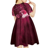 New Zealand Matariki Kid Short Sleeve Dress Maori Tui Bird Magenta Galaxy DT05 - Polynesian Pride