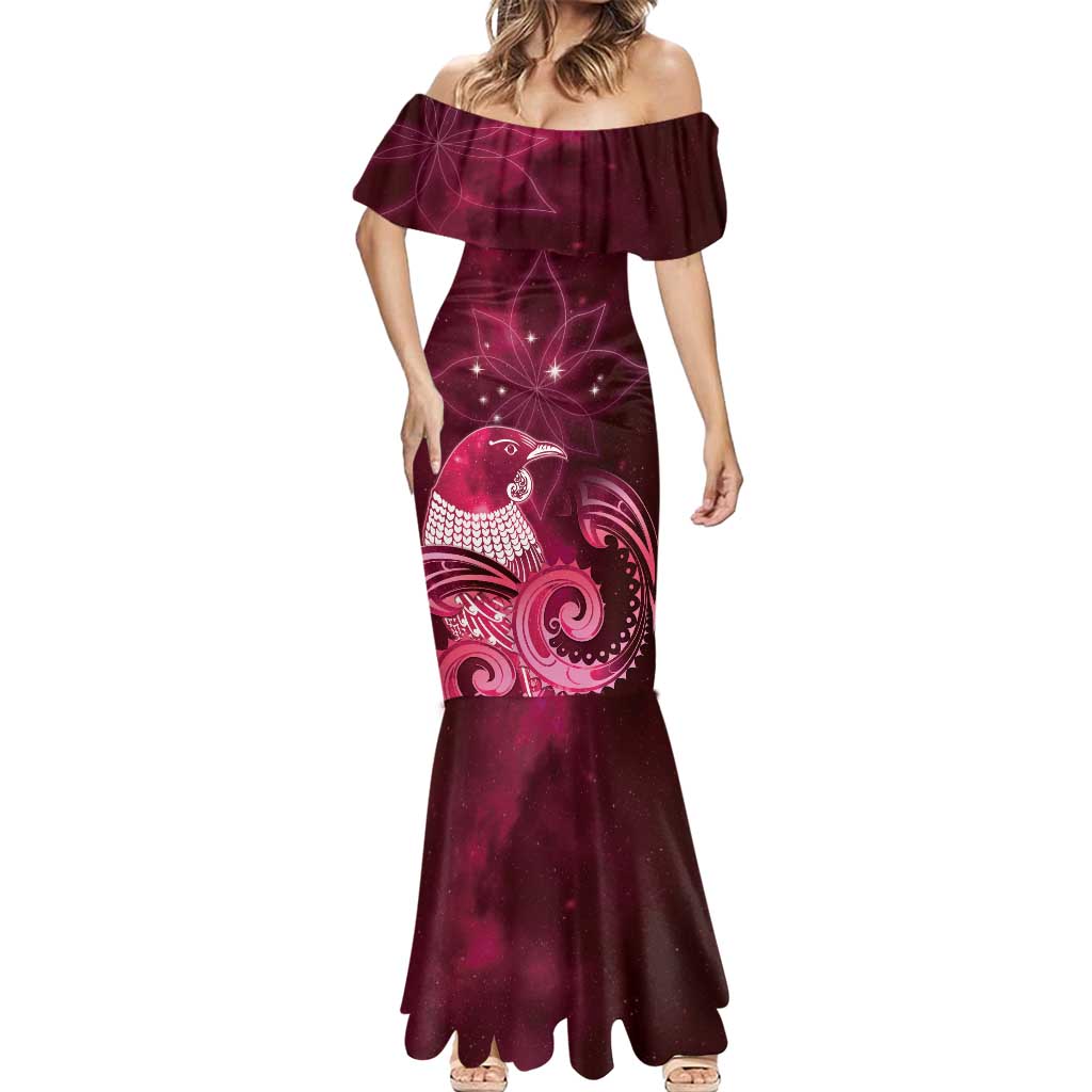 New Zealand Matariki Mermaid Dress Maori Tui Bird Magenta Galaxy DT05 - Polynesian Pride