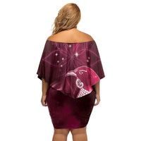 New Zealand Matariki Off Shoulder Short Dress Maori Tui Bird Magenta Galaxy DT05 - Polynesian Pride