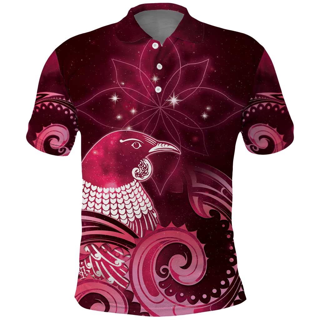 New Zealand Matariki Polo Shirt Maori Tui Bird Magenta Galaxy DT05 Magenta - Polynesian Pride