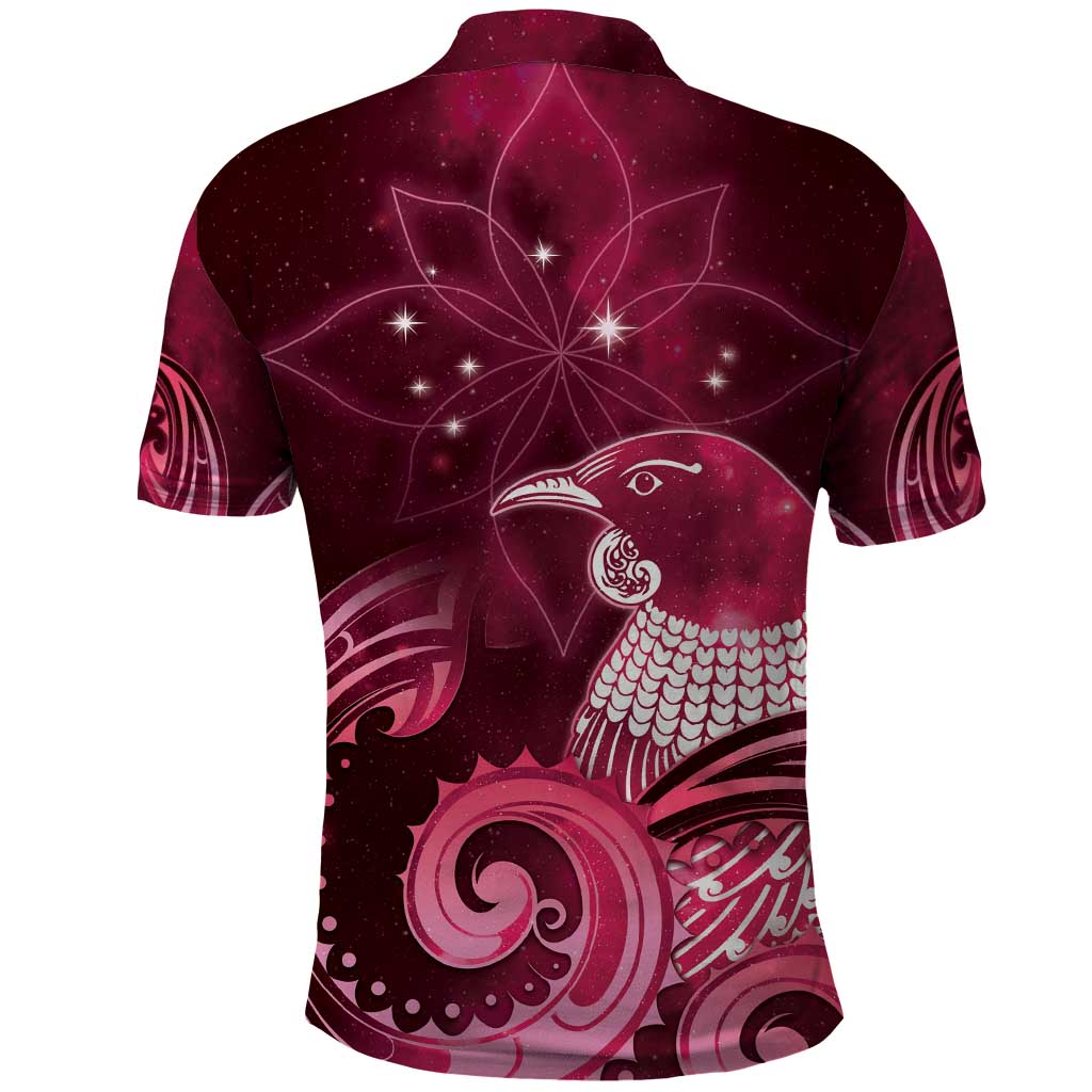 New Zealand Matariki Polo Shirt Maori Tui Bird Magenta Galaxy DT05 - Polynesian Pride