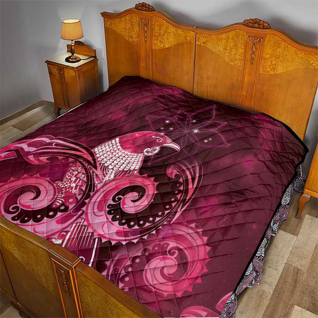 New Zealand Matariki Quilt Maori Tui Bird Magenta Galaxy
